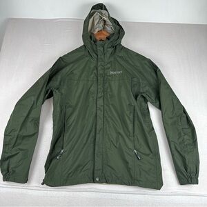 Marmot PreCip Eco Women Green Windbreaker Rain Jacket  Roll Up Hood  S/P Hiking